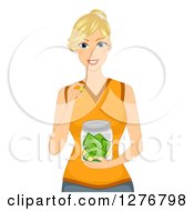 Poster, Art Print Of Blond White Woman Holding A Jar Of Money