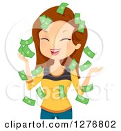 Poster, Art Print Of Laughing Brunette White Woman With Falling Money