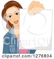 Young Brunette White Woman Holding Out A Blank Piece Of Paper