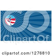 Clipart Of A Retro American Marathon Runner And Dark Blue Rays Business Card Design Royalty Free Illustration
