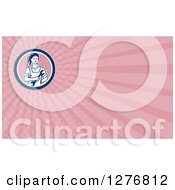 Clipart Of A Retro Female Mechanic And Pink Rays Business Card Design Royalty Free Illustration