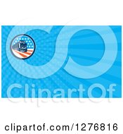 Clipart Of A Retro American Train And Blue Rays Business Card Design Royalty Free Illustration