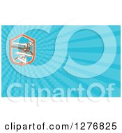 Clipart Of A Retro Marathon Runner Finishing And Blue Rays Business Card Design Royalty Free Illustration