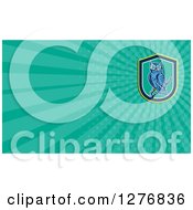 Clipart Of A Retro Perched Owl And Turquoise Rays Business Card Design Royalty Free Illustration