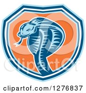 Retro Woodcut Cobra Snake In A Blue White And Orange Shield