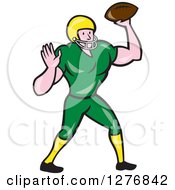 Poster, Art Print Of Full Length Cartoon Male Caucasian Football Player Quarterback With A Ball