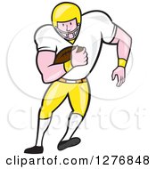 Poster, Art Print Of Cartoon Full Length Caucasian Football Player Fullback With A Ball