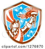 Retro Male American Patriot With A Torch In A Patriotic Shield