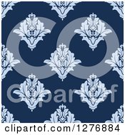 Clipart Of A Seamless Patterned Background Of Blue Floral Damask 2 Royalty Free Vector Illustration