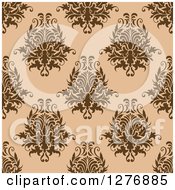 Clipart Of A Seamless Patterned Background Of Brown Floral Damask On Tan Royalty Free Vector Illustration