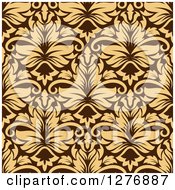 Clipart Of A Seamless Patterned Background Of Tan Floral Damask On Brown Royalty Free Vector Illustration