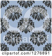 Clipart Of A Seamless Patterned Background Of Blue Floral Damask Royalty Free Vector Illustration