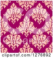 Clipart Of A Seamless Patterned Background Of Pink Floral Damask Royalty Free Vector Illustration