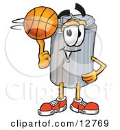 Garbage Can Mascot Cartoon Character Spinning A Basketball On His Finger
