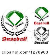 Poster, Art Print Of Baseball Diamond Fields With Crossed Bats Balls And Text