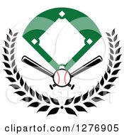 Poster, Art Print Of Baseball Diamond Field With A Ball And Crossed Bats In A Wreath
