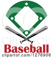 Poster, Art Print Of Baseball Diamond Field With Crossed Bats Over Red Text