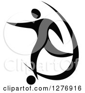 Clipart Of A Black And White Soccer Player Kicking Royalty Free Vector Illustration by Vector Tradition SM