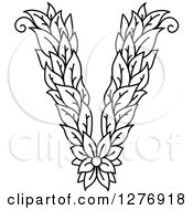 Poster, Art Print Of Black And White Floral Capital Letter V With A Flower