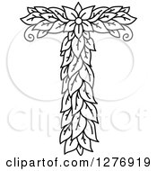 Clipart Of A Black And White Floral Capital Letter T With A Flower Royalty Free Vector Illustration