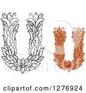 Poster, Art Print Of Black And White And Colored Floral Capital Letter U Designs