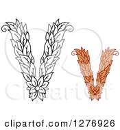 Poster, Art Print Of Black And White And Colored Floral Capital Letter V Designs