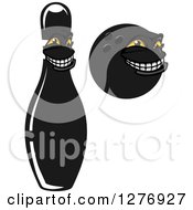 Clipart Of Grinning Black Bowling Pin And Ball Characters Royalty Free Vector Illustration