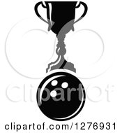Clipart Of A Black And White Trophy Cup Over A Bowling Ball Royalty Free Vector Illustration