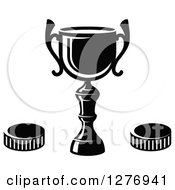 Poster, Art Print Of Black And White Trophy Cup And Hockey Pucks