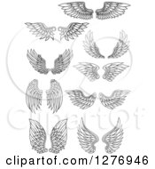 Clipart Of Black And White Feathered Wings 2 Royalty Free Vector Illustration