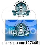 Clipart Of Nautical Lighthouse Designs On Blue And White Backgrounds Royalty Free Vector Illustration