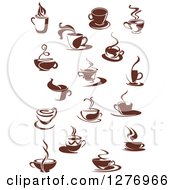 Clipart Of Dark Brown And White Steamy Coffee Cups 3 Royalty Free Vector Illustration
