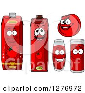 Clipart Of A Happy Tomato And Juices Royalty Free Vector Illustration