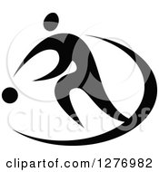 Clipart Of A Black And White Basketball Player Dribbling Royalty Free Vector Illustration