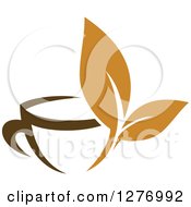 Clipart Of A Leafy Brown Tea Cup 25 Royalty Free Vector Illustration