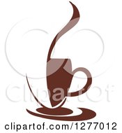 Clipart Of A Dark Brown And White Steamy Coffee Cup 35 Royalty Free Vector Illustration