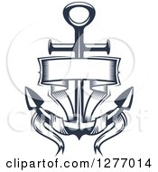 Clipart Of A Navy Blue Nautical Anchor And Banner 6 Royalty Free Vector Illustration