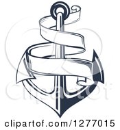Clipart Of A Navy Blue Nautical Anchor And Banner 7 Royalty Free Vector Illustration