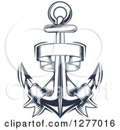 Clipart Of A Navy Blue Nautical Anchor And Banner 8 Royalty Free Vector Illustration