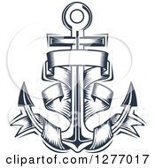 Clipart Of A Navy Blue Nautical Anchor And Banner 9 Royalty Free Vector Illustration