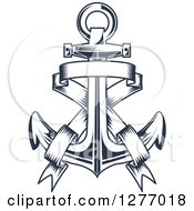 Clipart Of A Navy Blue Nautical Anchor And Banner 10 Royalty Free Vector Illustration