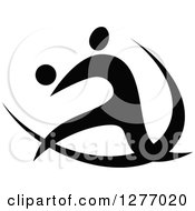 Clipart Of A Black And White Volleyball Player In Action 2 Royalty Free Vector Illustration