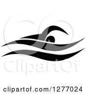 Clipart Of A Black And White Swimmer Royalty Free Vector Illustration