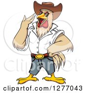 Poster, Art Print Of Cowboy Rooster Crowing
