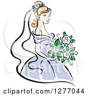 Poster, Art Print Of Blond Bride In A Periwinkle Dress With White Flowers