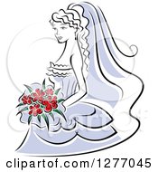 Poster, Art Print Of Black And White Bride In A Periwinkle Dress With Red Flowers