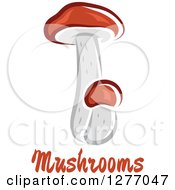 Clipart Of Tall White And Brown Mushrooms With Text Royalty Free Vector Illustration