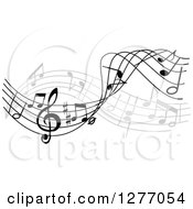 Poster, Art Print Of Grayscale Flowing Music Note Wave Design 3
