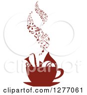Clipart Of A Brown Silhouetted Cup Of Musical Instruments And Notes Royalty Free Vector Illustration