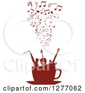 Poster, Art Print Of Brown Silhouetted Cup Of Musical Instruments And Notes 2
